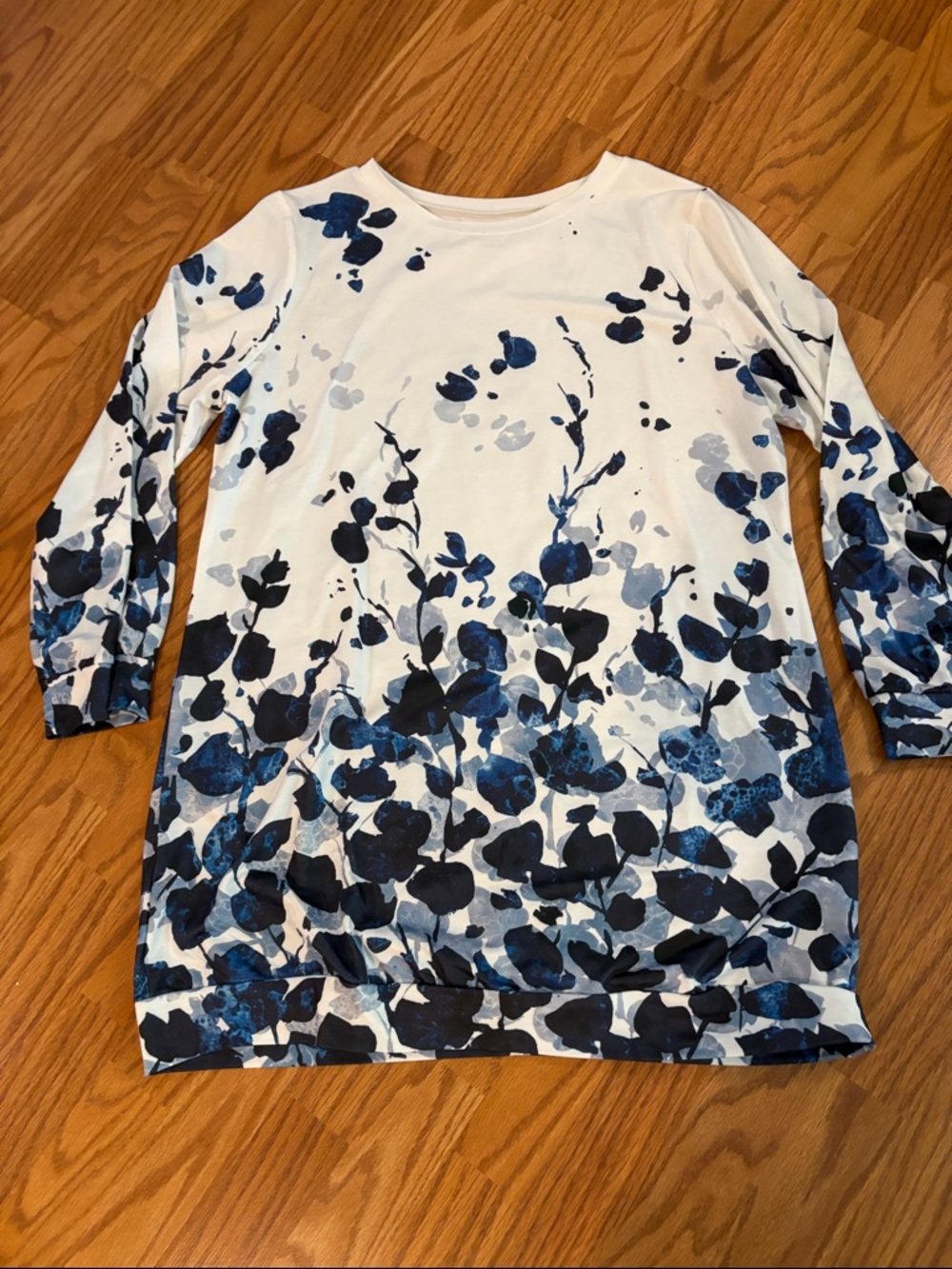White dress with royal Blue Floral Print NWOT